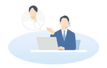 ヘッドセットを着けた担当者が、相談する顧客にすぐ対応している様子のイラスト