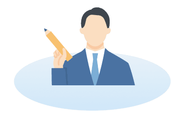 書類や手続きを示す大きな鉛筆を持つ担当者のイラスト